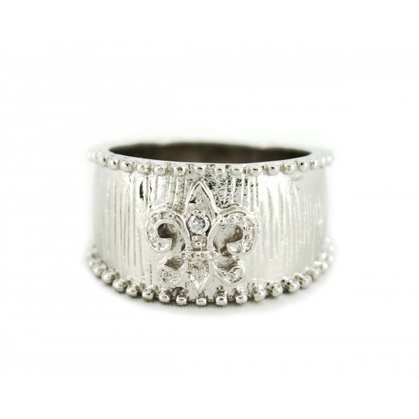 Finger Ring - 925 Sterling Silver with Fleur de Lis Charm - RN-PRG8974